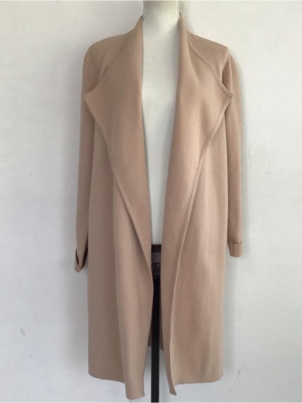 Chicwish Long Open Front Coatigan in Blush Beige